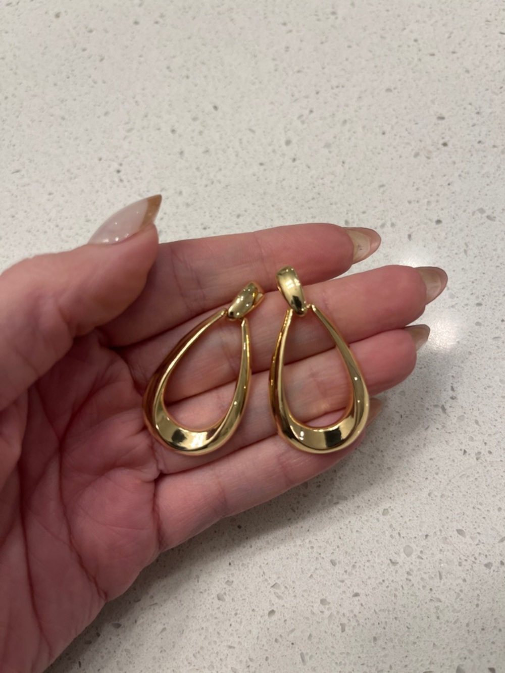 Anthropologie Shiny Gold Teardrop Hoop Earrings
